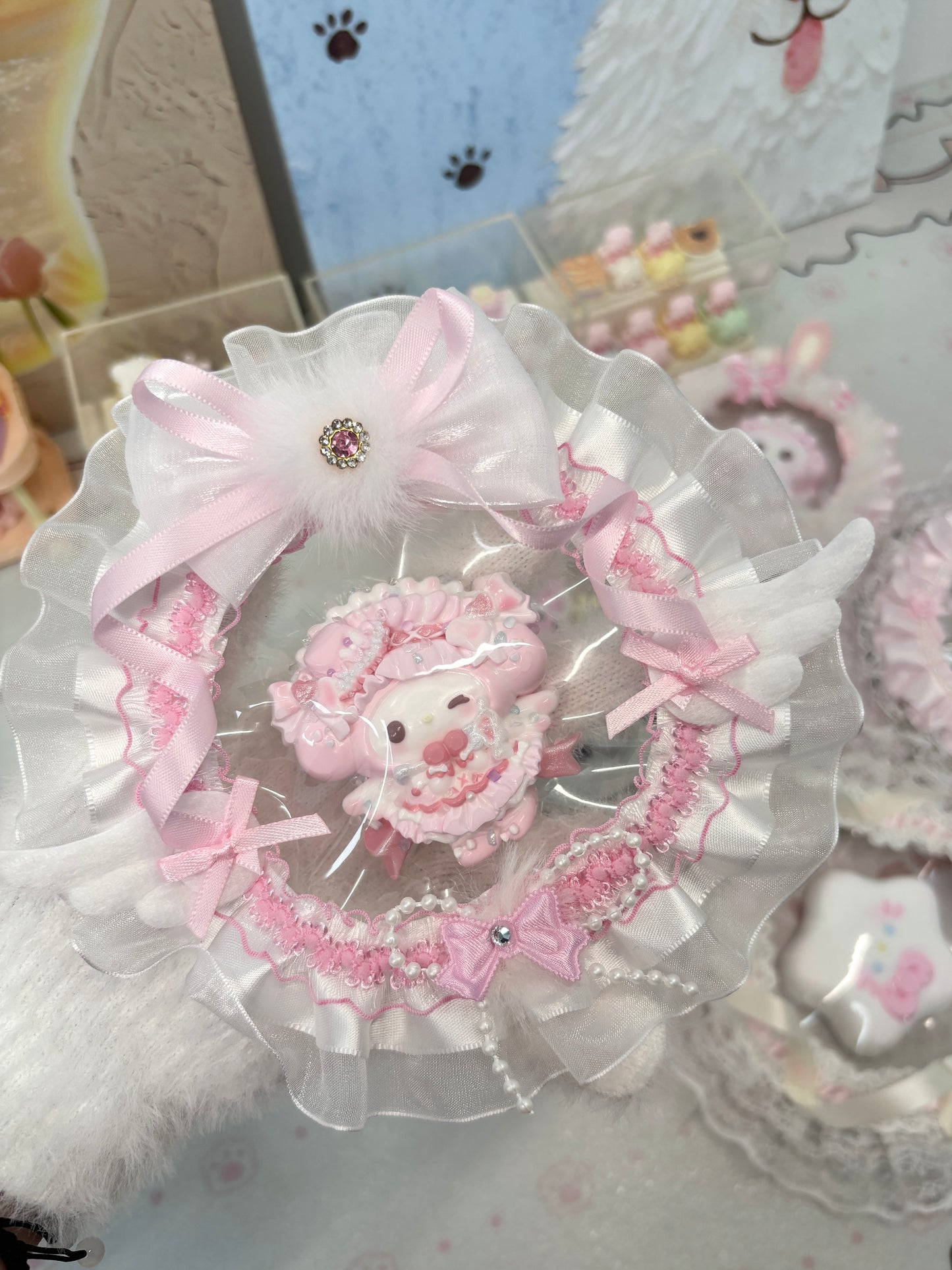 Handmade Kawaii Bunny Squishy | Cream Scented Slow Rising Squeeze Toy | Lolita Decora Pink Ruffle Ribbon Plush | Kawaii Room Decor Gift