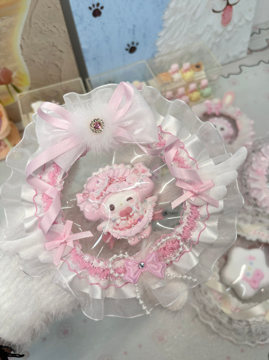 Handmade Kawaii Bunny Squishy | Cream Scented Slow Rising Squeeze Toy | Lolita Decora Pink Ruffle Ribbon Plush | Kawaii Room Decor Gift