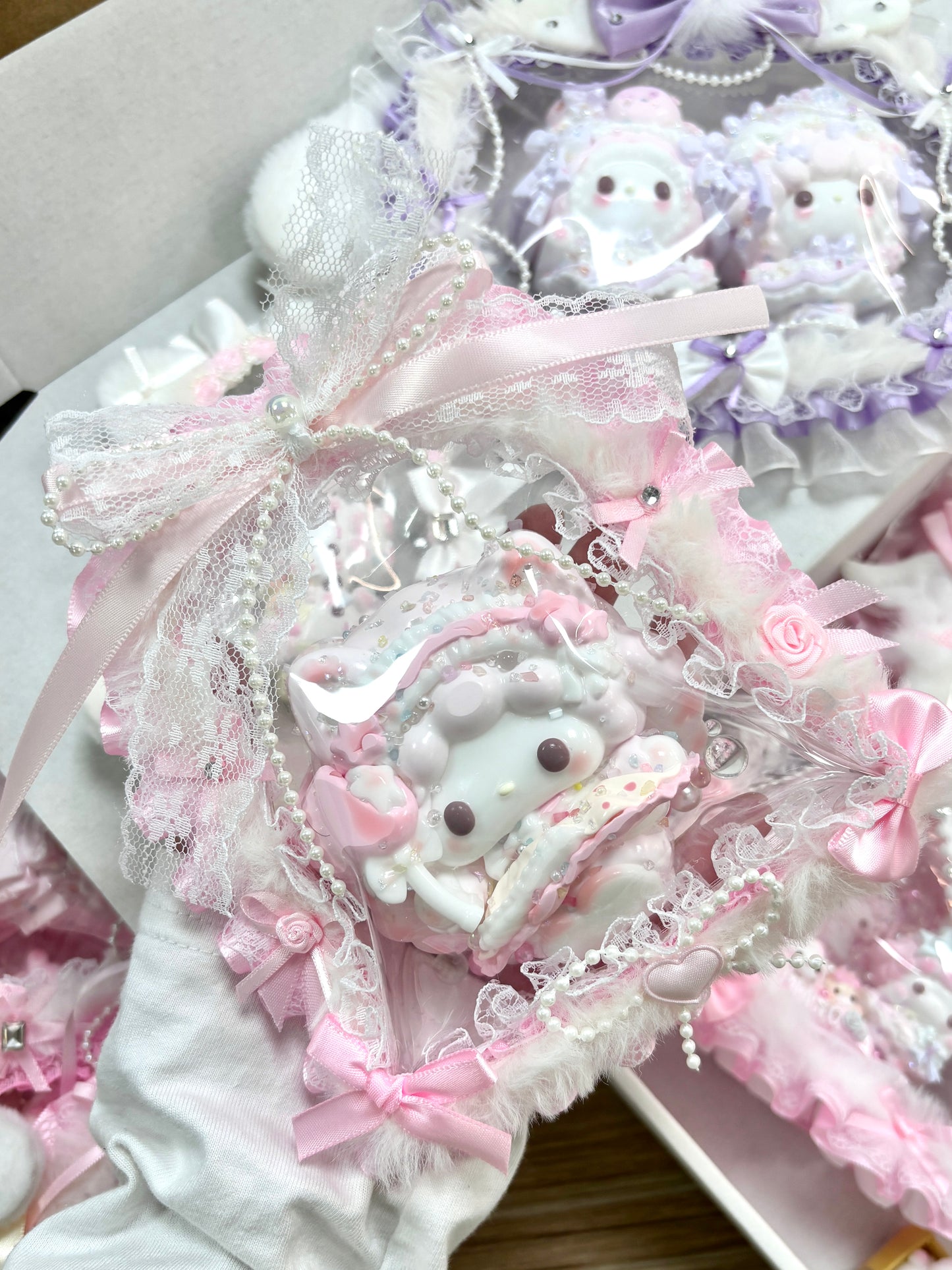 Handmade Kawaii Heart Squishy | Whipped Cream Slow Rising | Pink Lolita Decoden Keychain | Food Grade Silicone