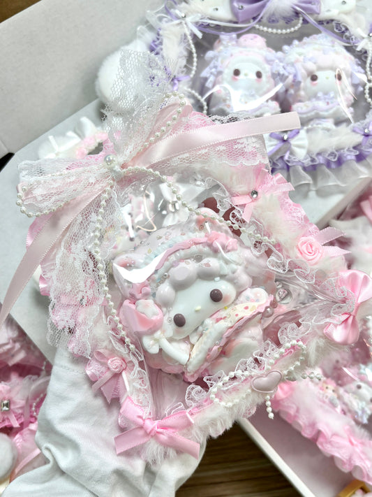 Handmade Kawaii Heart Squishy | Whipped Cream Slow Rising | Pink Lolita Decoden Keychain | Food Grade Silicone
