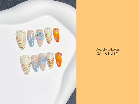 Sandy Bloom Press-On Nails | Handmade Tiger Stripe Floral Nail Set | Summer Aesthetic Nails XS S M L