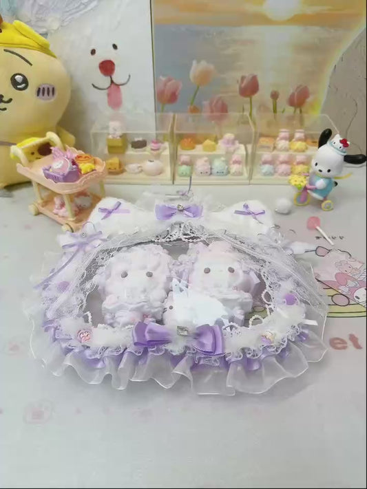 Handmade Kawaii Bunny Couple Canopy Squishy | Lavender & White | Slow Rising Decoden