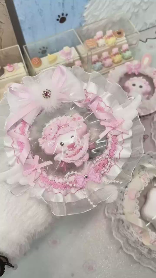 Handmade Kawaii Bunny Squishy | Cream Scented Slow Rising Squeeze Toy | Lolita Decora Pink Ruffle Ribbon Plush | Kawaii Room Decor Gift